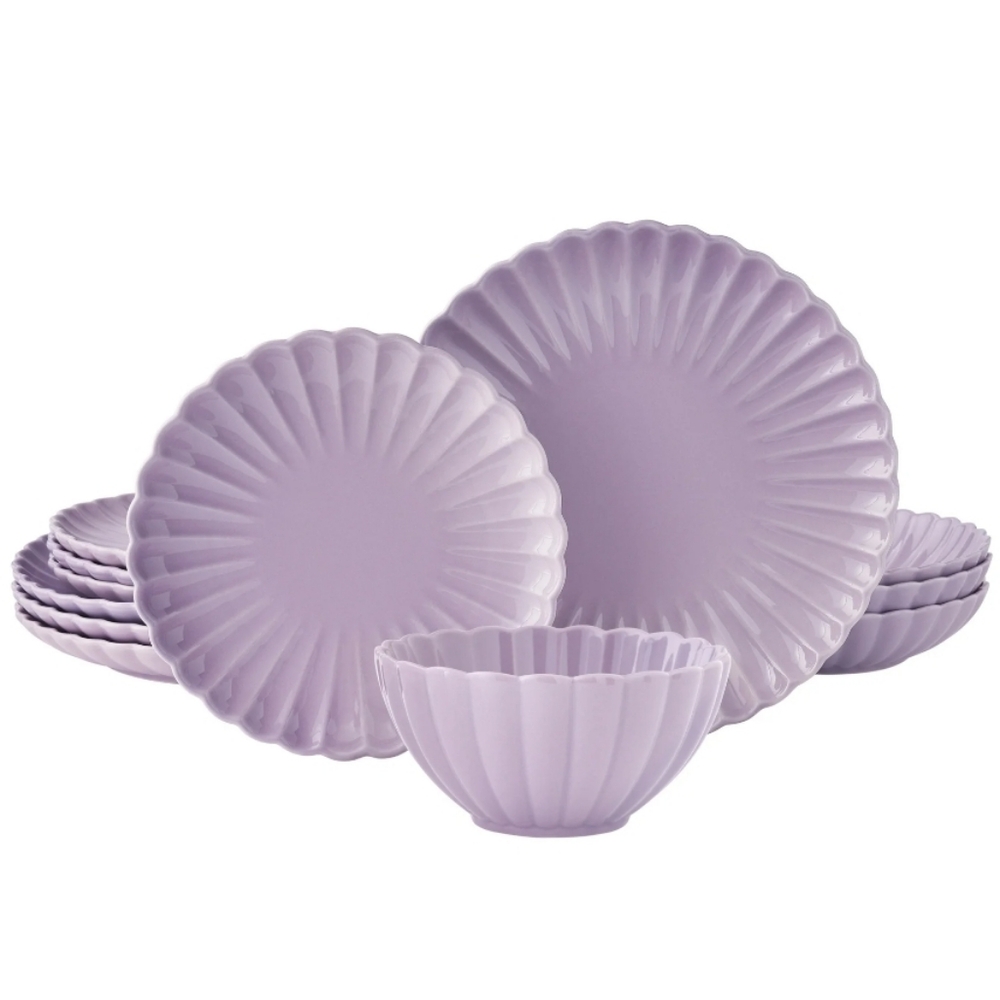 ❤️ New 2025 The Pioneer Woman Colette  Purple Scalloped Dinnerware Set